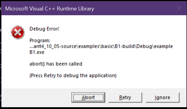 Abort Issues With Running Examples In Windows 10 Getting Started Geant4 Forum